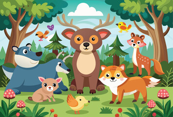 Naklejka premium Cute wild animals in the forest