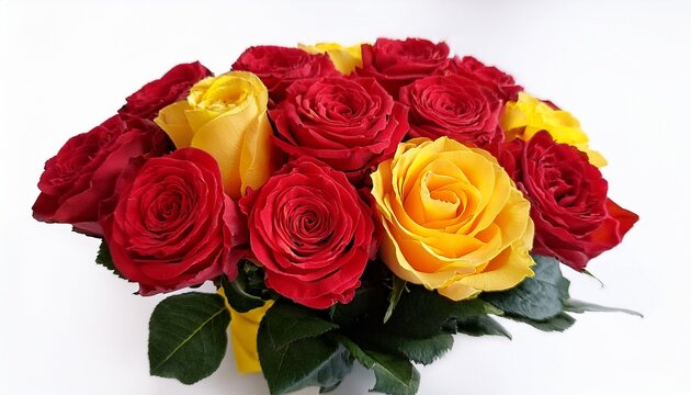 red yellow roses bouquet isolated background