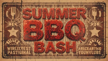 Summer BBQ Bash Rustic Sign for Outdoor Party and Cookout Fun