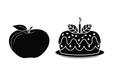 Silhouette Apple Birthday Cake – Vector Art Illustration