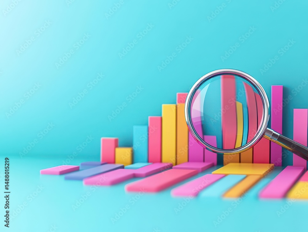 Poster vibrant colorful bar chart magnified to showcase data trends and insights in a dynamic and engaging 
