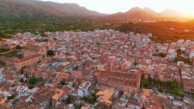 Aerial view of the picturesque town of Pollensa in Mallorca, Spain.