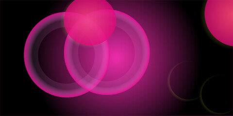 Neon double round frame with shining effects on dark purple background. Empty glowing techno backdrop. Vector illustration