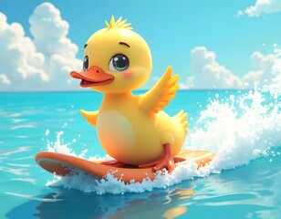Duckling Surfing on Water Cartoon Image
