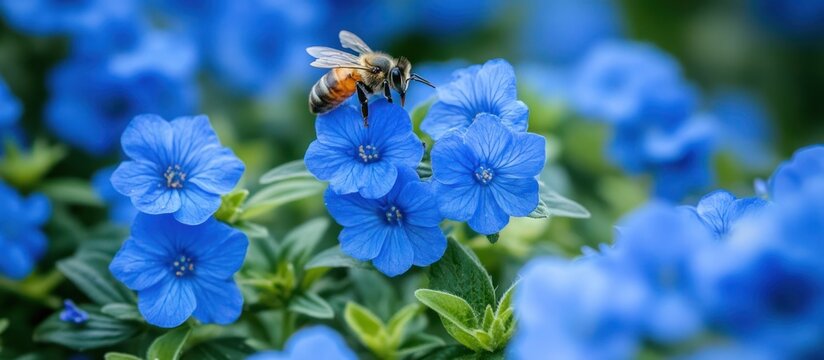Bee on Blue Flower Blossom