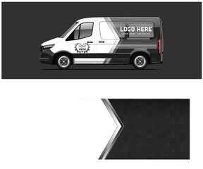 Modern Van Mockup with Black and White Design Template