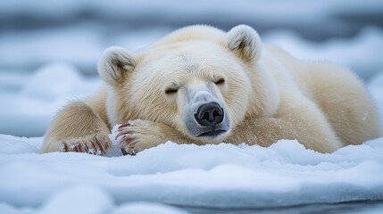 white bear in the middle of slightly melted snow