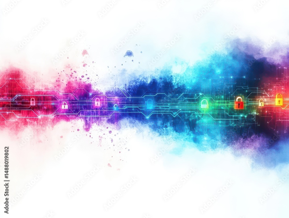 Poster vibrant abstract background featuring intricate circuit patterns and lively colors creating a dynami