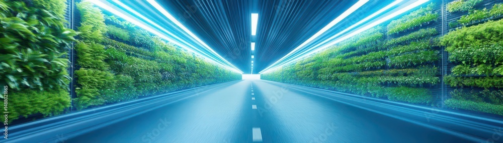 Poster enchanting long tunnel surrounded by lush green trees creating a mysterious pathway inviting explora