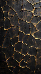 Abstract black metal background texture with golden lines. Wallpaper, decoration, pattern materials