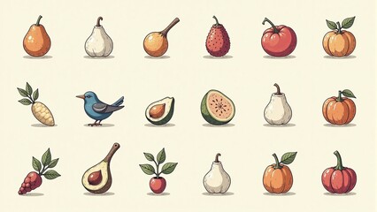 Assortment Of Stylized Fruits And Vegetables