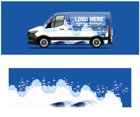White Cargo Van Mockup with Blue Bubble Wrap Design © MdAbdullah