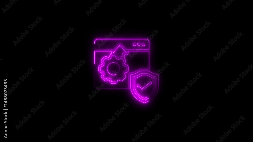 Aufkleber glowing neon animation of secure website update with shield and checkmark
