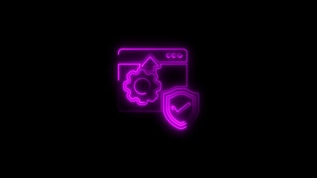 Glowing neon animation of secure website update with shield and checkmark