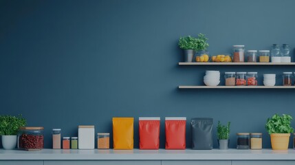 Organized Shelf Display Featuring Various Containers and Jars in a Modern Home Interior Creating an Inviting and Functional Storage Space Aesthetic