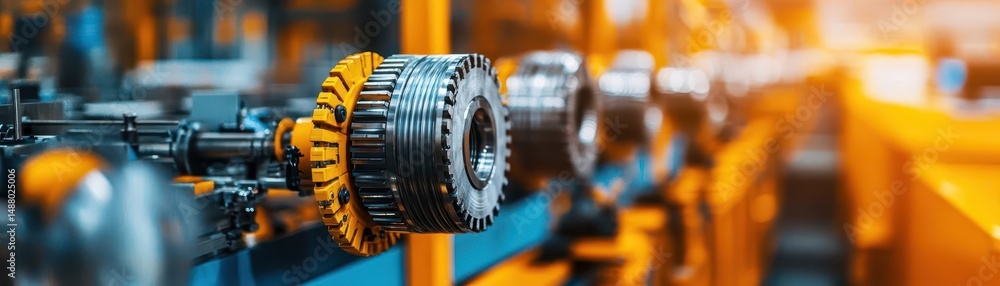 Poster close up view of industrial machine in factory setting highlighting intricate components and robust 