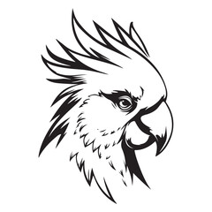 Cockatoo line art silhouette vector illustration, Black silhouette of cockatoo head, Bird silhouette