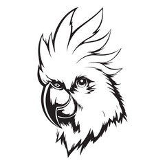 Cockatoo line art silhouette vector illustration, Black silhouette of cockatoo head, Bird silhouette