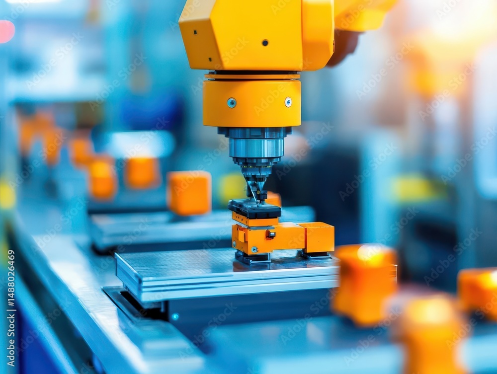 Poster industrial machine operating in a modern factory environment with efficient workflow and mechanical 