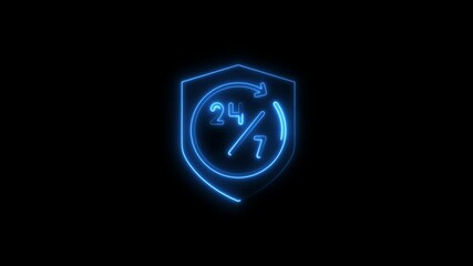 Animated neon 247 service icon representing continuous customer support on black background
