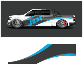 Custom Truck Wrap Design Template with Blue and Gray Stripes © MdAbdullah