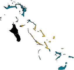 Bahamas Map with National Flag Colors