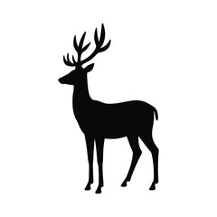 Stylized Black Deer Silhouette Vector Art with Antlers on White Background