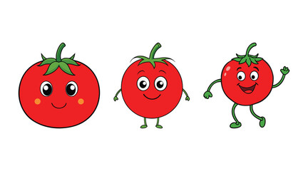 Bundle of cute tomato vector illustration on white background, set of cartoon tomato