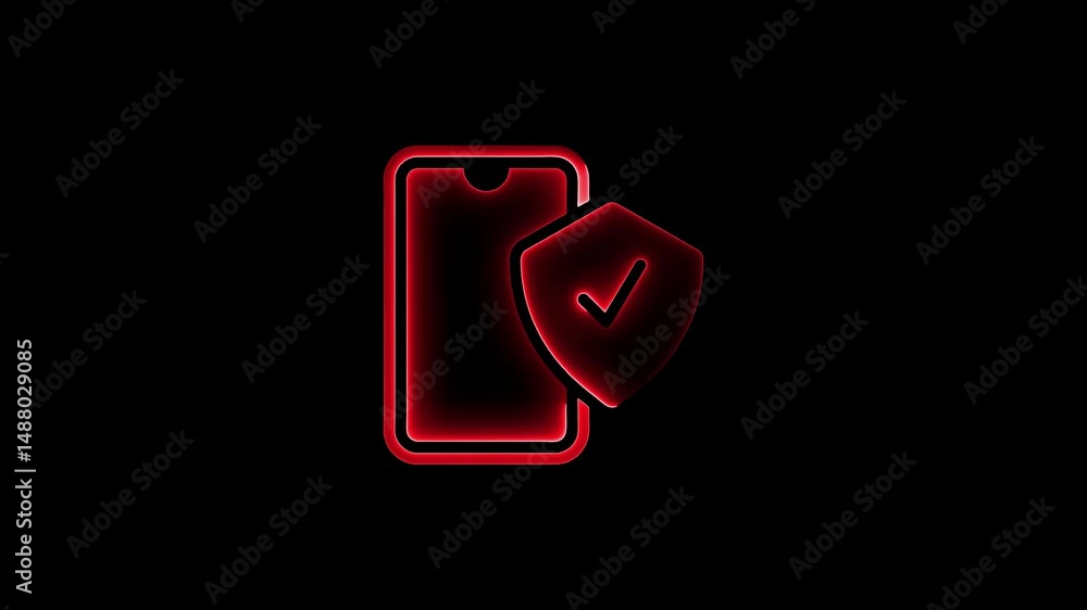 Poster illuminated smartphone with a shield protecting mobile data and information security