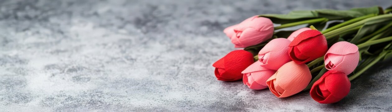 Vibrant Red Tulips Blooming Elegantly Against a Soft Gray Background Showcasing Nature's Beauty and Delicate Floral Textures in Harmonious Composition