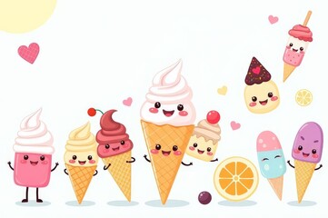 Cute kawaii ice cream characters