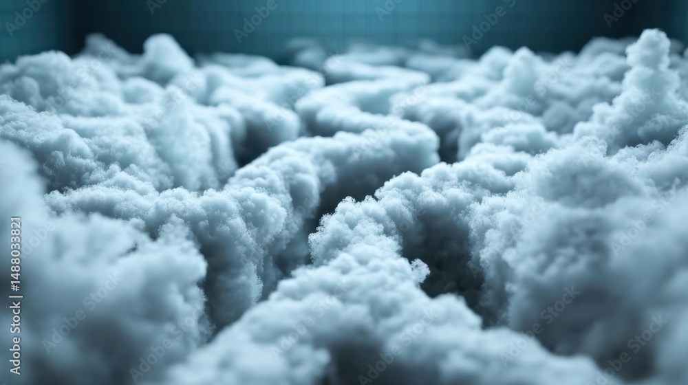 Poster abstract depiction of swirling clouds in a misty environment with a cool-toned background