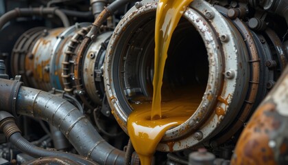 Fototapeta premium Industrial machinery action oil leakage inspection at manufacturing facility mechanical environment close-up view