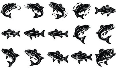 Obraz premium Collection of Black and White Fish Illustrations Perfect for Fishing Logos, Designs, and More