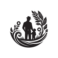 Father's Day Silhouette Vector Illustration, Solid White Background.
