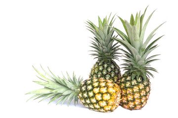 Fresh organic pineapple fruit, perfectly ripe, isolated on white background. Concept, tropical...
