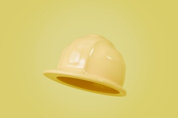 Fototapeta premium 3d Safety helmet for workers. For industry, construction, service, engineering, and architecture concepts. Minimal Cartoon Yellow helmet construction equipment safety maintenance protection. 3d render