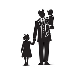 Father's Day Silhouette Vector Illustration, Solid White Background.