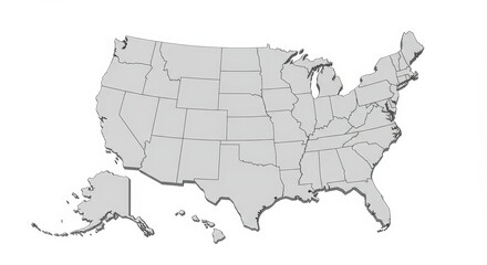 United States Map Outline with States, Isolated on White
