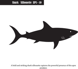 Shark Silhouette Vector | Bold Black Marine Art | Ocean Predator Illustration