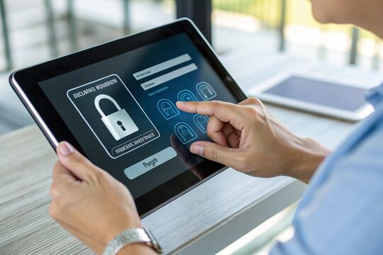 Cybersecurity and Data Protection Concept. Digital privacy and blockchain security. Secure login interface, encryption, and online defense against cyber threats for businesses and individuals.