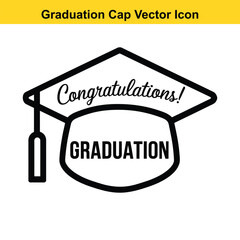 Minimalist Graduation Cap Vector Icon &ndash; Education Line Art Symbol for Academic Achievement. graduation, cap, vector, icon, minimalist, education, academic, school, college, university
