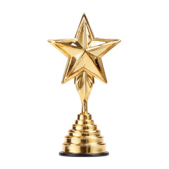 Gold star award trophy, cut out isolated on transparent or white background. A high resolution PNG image of Gold star award trophy, cut out.