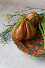 Unusual tomato variety with legumes. Useful in agricultural education, seed catalogs, or organic farming presentations.