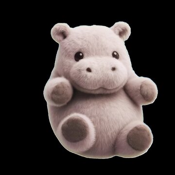 Cute plush hippo toy animation isolated asset, transparent 4K video, alpha channel, ProRes 4444