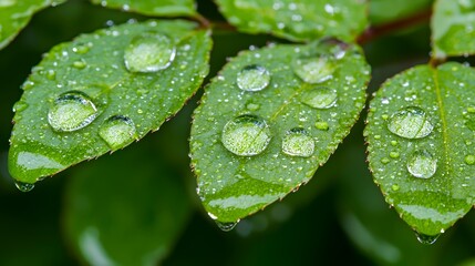 Water Droplets on Green Leaves