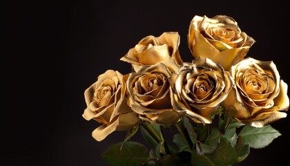 gold roses bouquet on black background