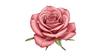 Fototapeta premium Delicate Rose Illustration: Pink Blossom on White