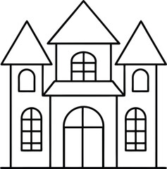 Spooky Victorian Haunted House Line Art Illustration