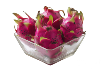 Cubed Dragon Fruit in Clear Bowl Transparent Background